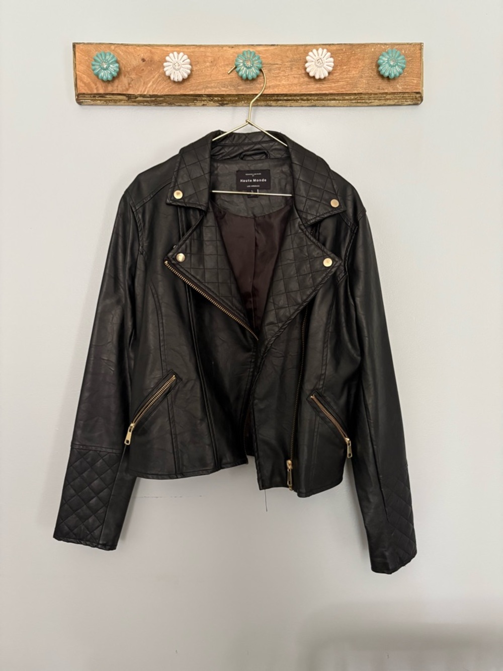 Haute Monde Black Quilted Faux Leather Moto Jacket